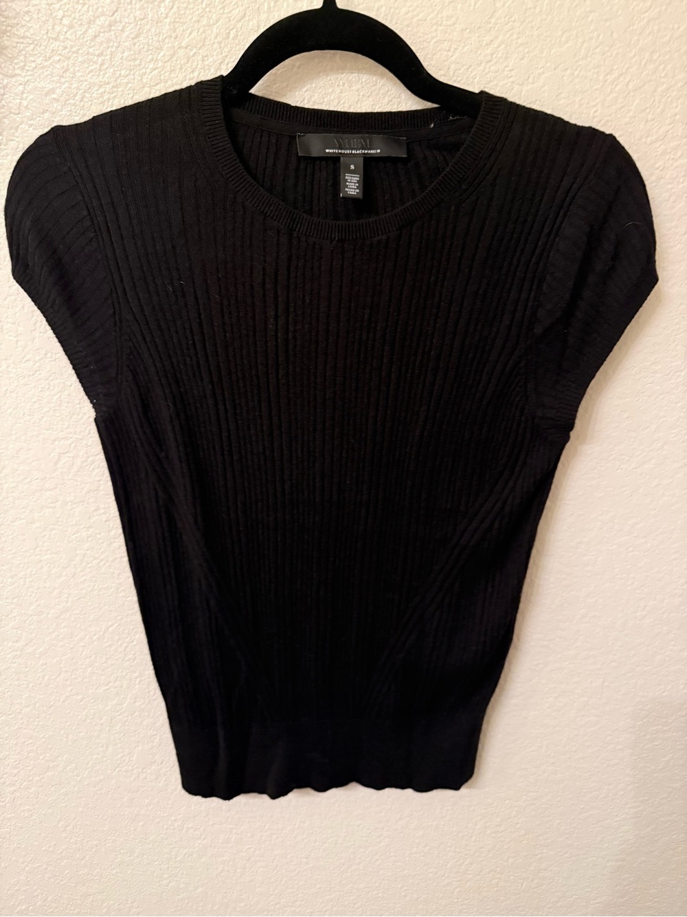 White House Black Market Black Ribbed Short Sleeve Sweater